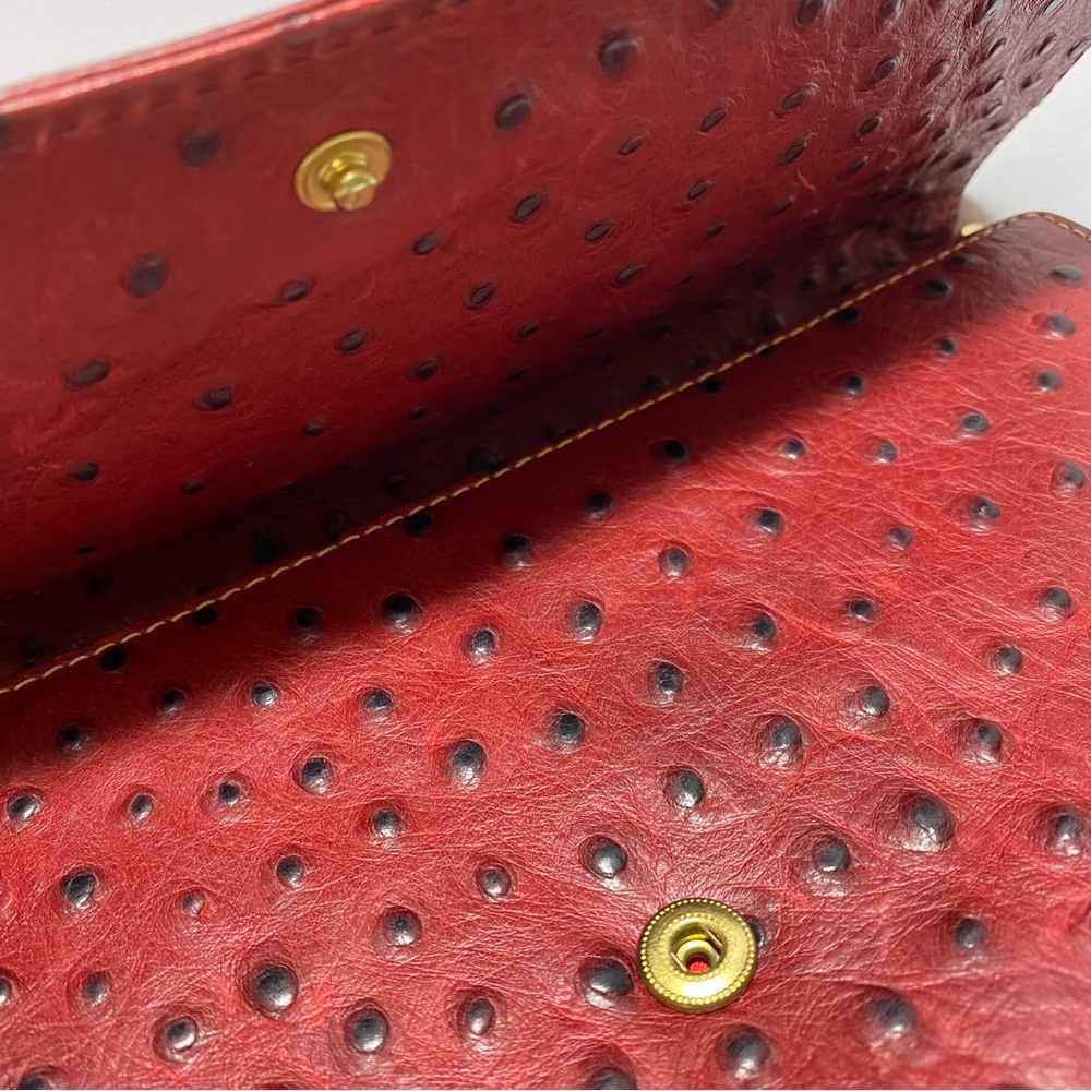 Dooney & Bourke Red Leather Women's Bag  Ostrich Embossed crossbody Clutch Purse - Picture 13 of 16